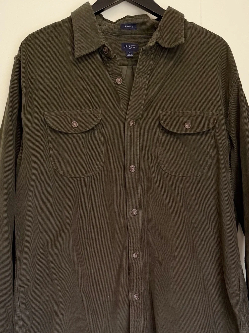 J. CREW FACTORY Men's Classic Corduroy Workshirt Olive Green Size XL